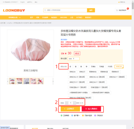 Official LoongBuy item page showing option and quantity selection